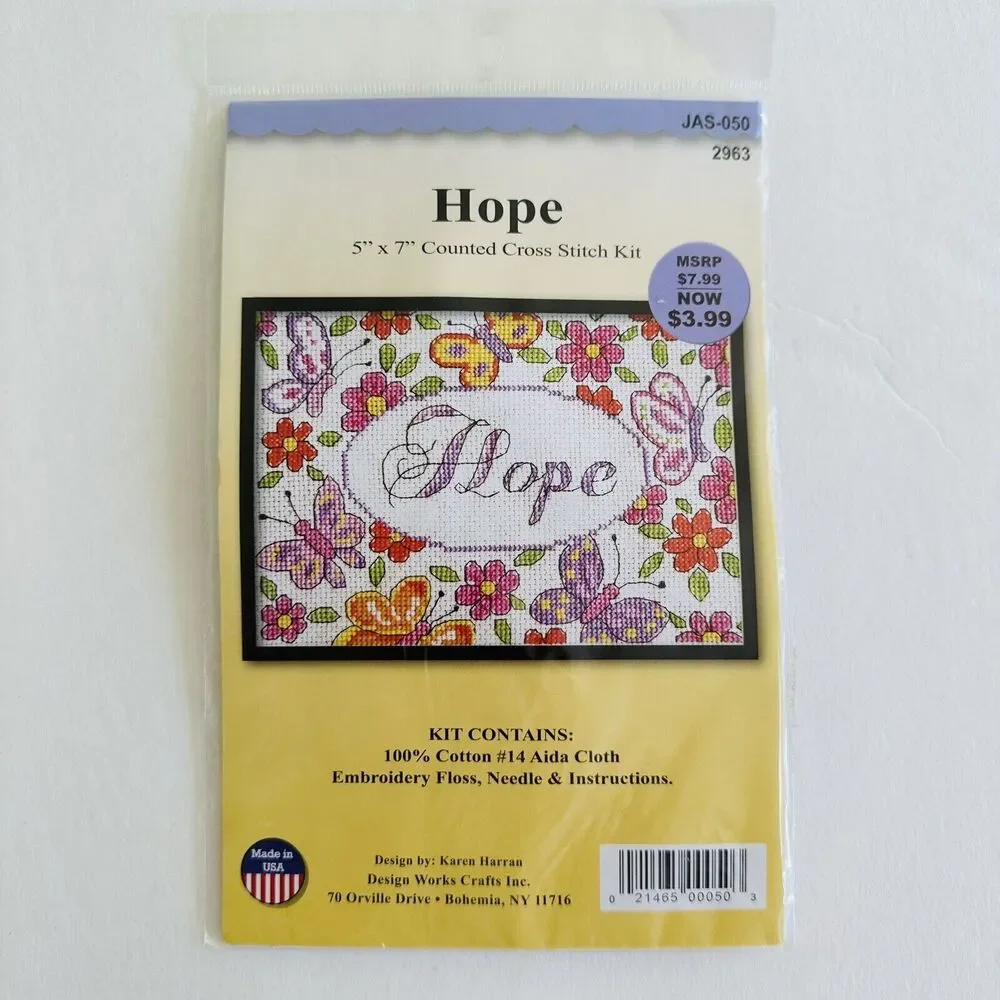 Set Of 2 Vintage Counted Cross Stitch Kits 5x7 Design Works Crafts Hope & Menu